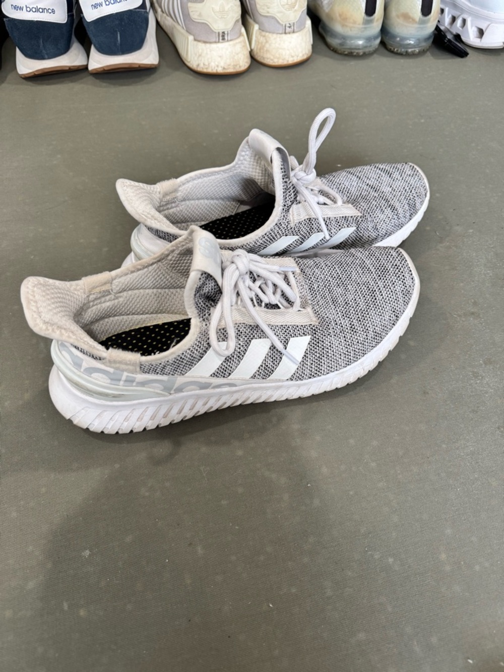 adidas White and Light Gray Knit Running Sneakers